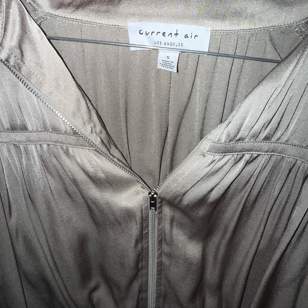 Current Air Taupe Satin Zip Blouse